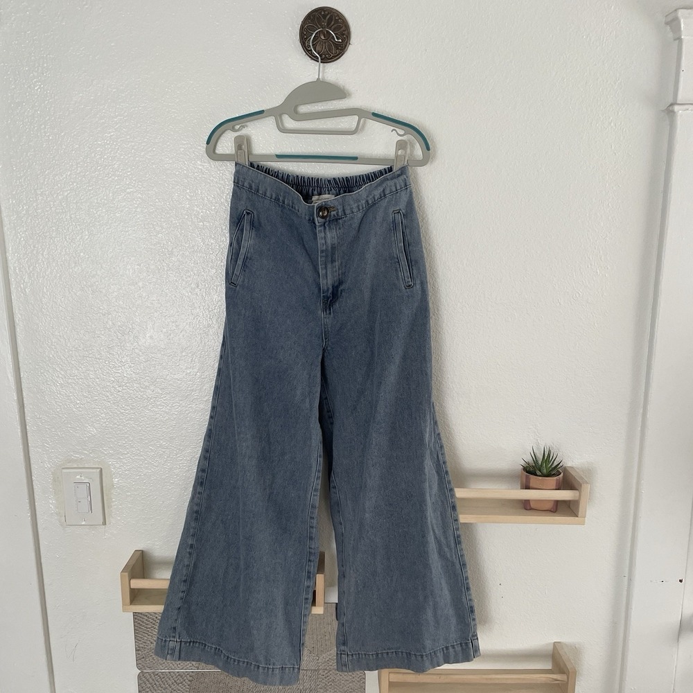 Grade & Gather Jeans Women's Medium Lightwash Wide-leg Elastic Back‎